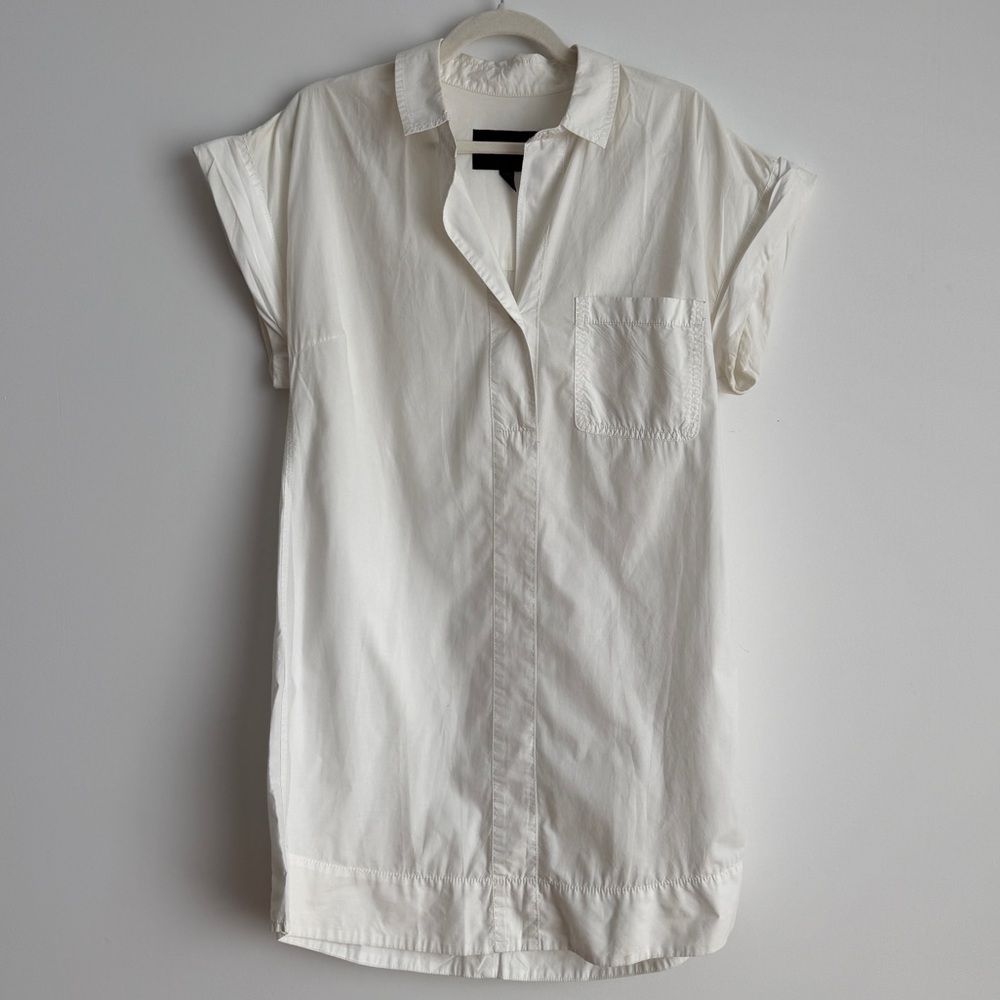 Women’s White Short-Sleeve Cotton Shirt Dress - Classic Collar